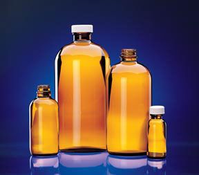 Amber Glass Round Bottles with PTFE Lined Cap, 125 mL