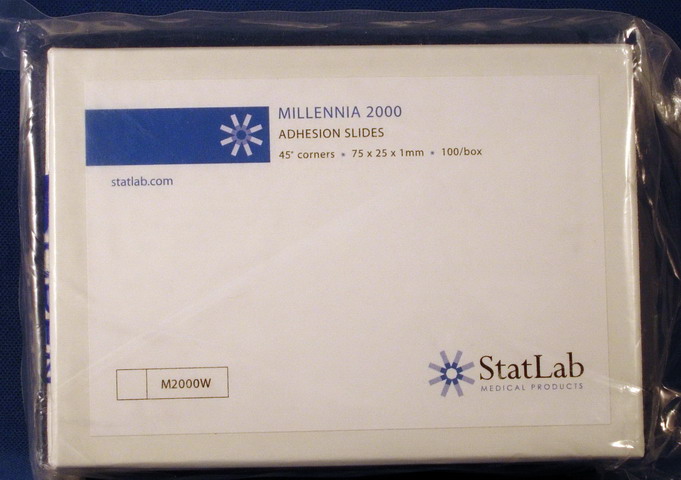 Millennia 2000 Adhesion Slides 75 mm x 25 mm x 1 mm. (White)
