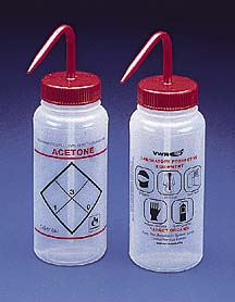 Safety Wash Bottles, LDPE, Wide Mouth, Acetone - 500 mL