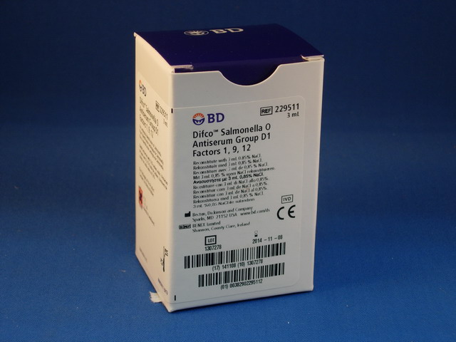 BD* Difco* Salmonella O Antisera and Quality Control Antigens, Group D1, 3ML