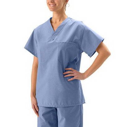 Scrub Top V-Neck with Left Pocket, Reversible (Blue) Medium